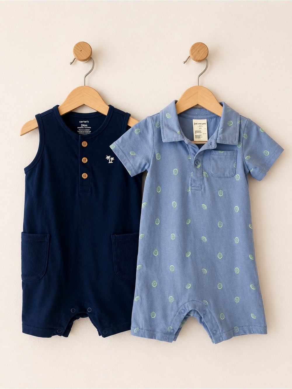 Carter's Navy Sleeveless Romper & Light Blue Sea Turtle Romper Set - 24 months
